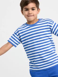 Toppar & T-Shirts>Lindex Randig Topp Med Kort Arm Dk Blue