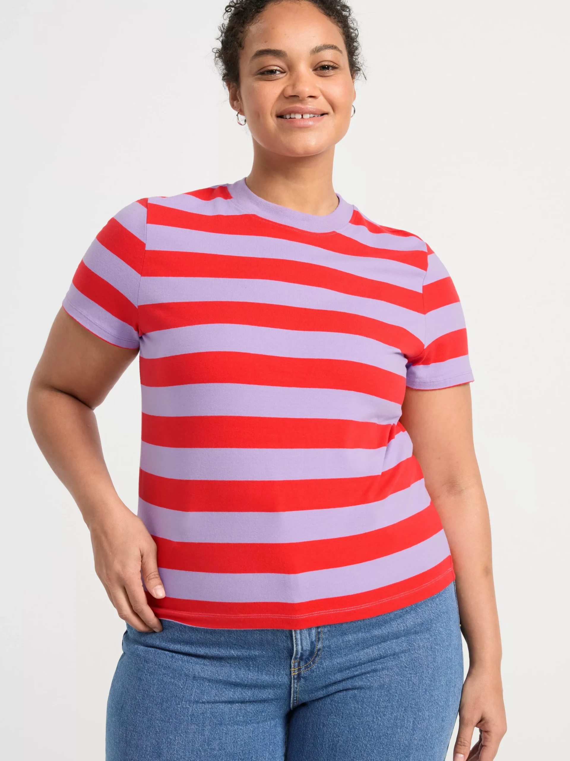 Toppar & T-Shirts>Lindex Randig Topp Med Kort Arm Strong Red