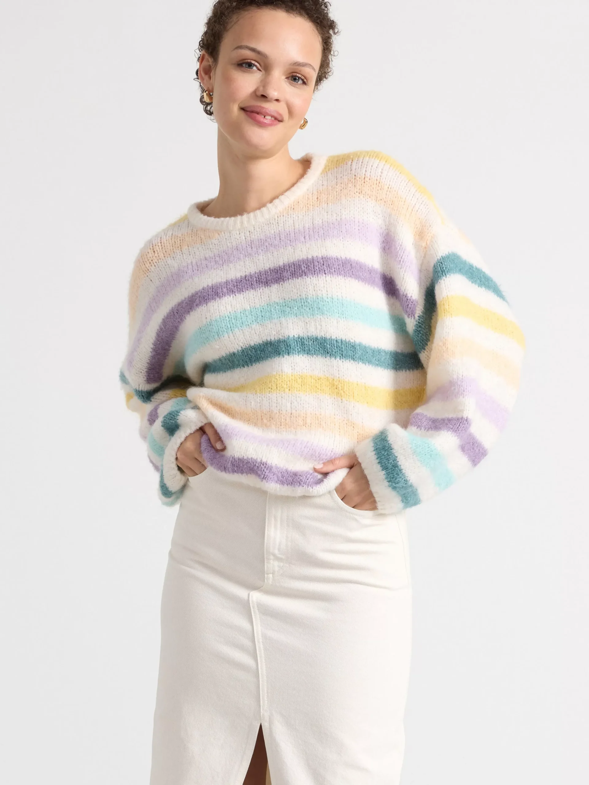 Tröjor & Cardigans>Lindex Randig Troja Light White