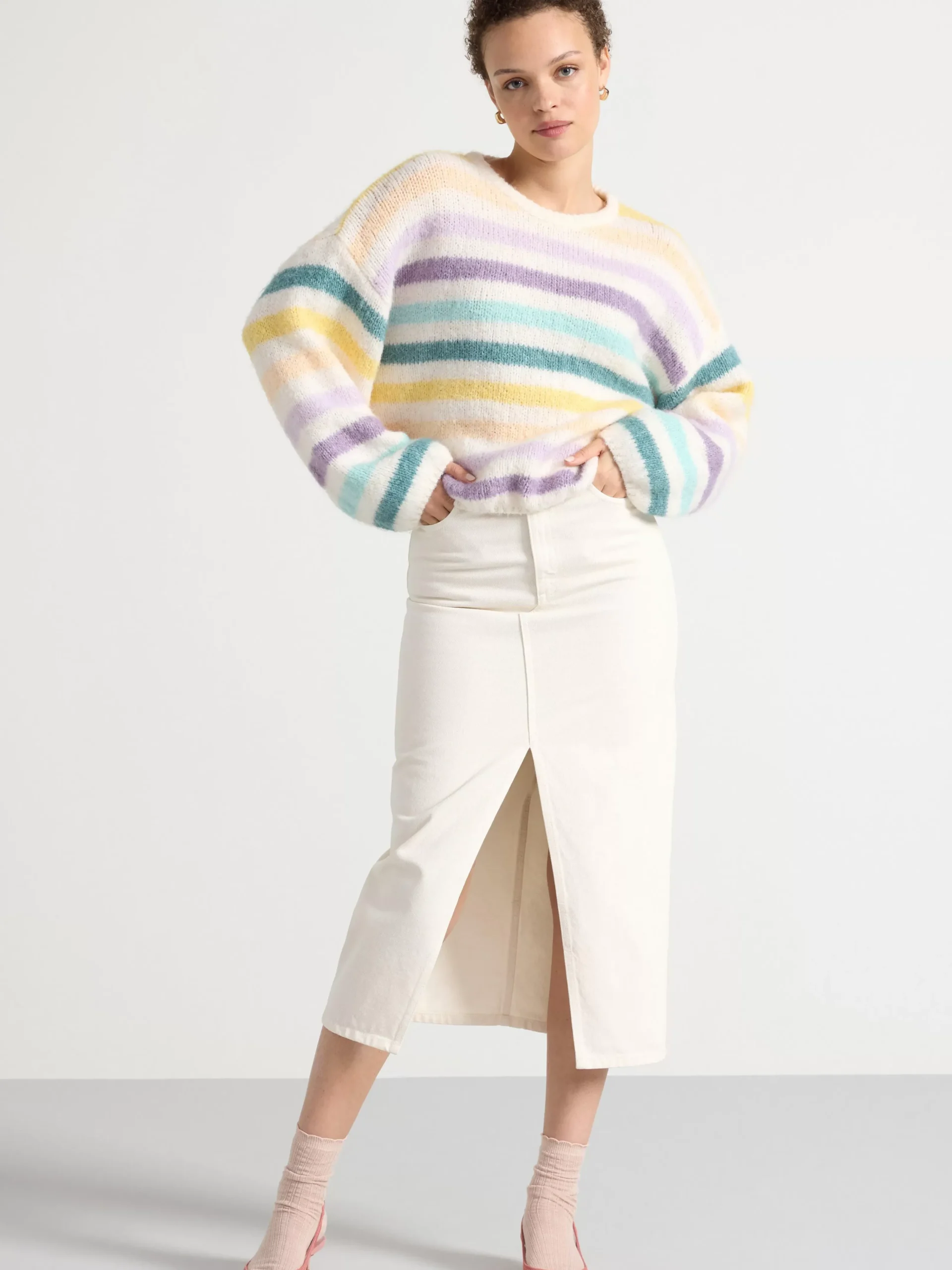 Tröjor & Cardigans>Lindex Randig Troja Light White