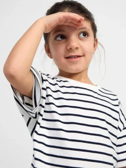 Toppar & T-Shirts>Lindex Randig T-Shirt I Oversizemodell Dark Navy