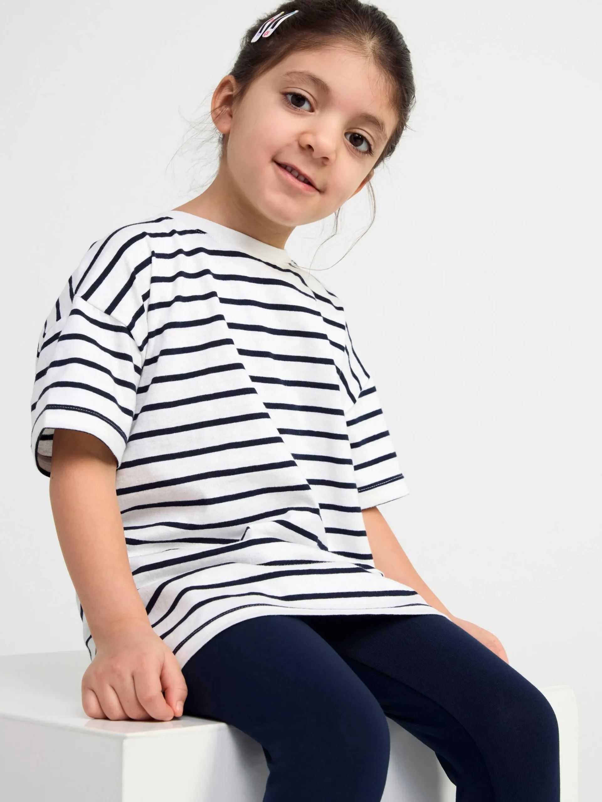 Toppar & T-Shirts>Lindex Randig T-Shirt I Oversizemodell Dark Navy