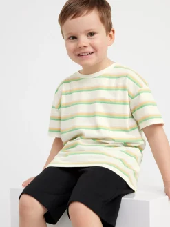 Toppar & T-Shirts>Lindex Randig T-Shirt I Oversize-Modell Light Dusty White