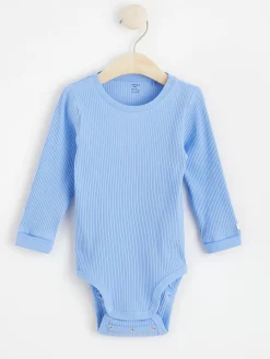 Bodies>Lindex Ribbad Body Med Lang Arm Light Blue