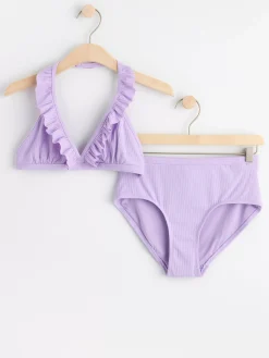 Badkläder & Uv>Lindex Ribbad Halterneck Bikini Med Volanger Light Lilac