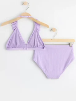 Badkläder & Uv>Lindex Ribbad Halterneck Bikini Med Volanger Light Lilac