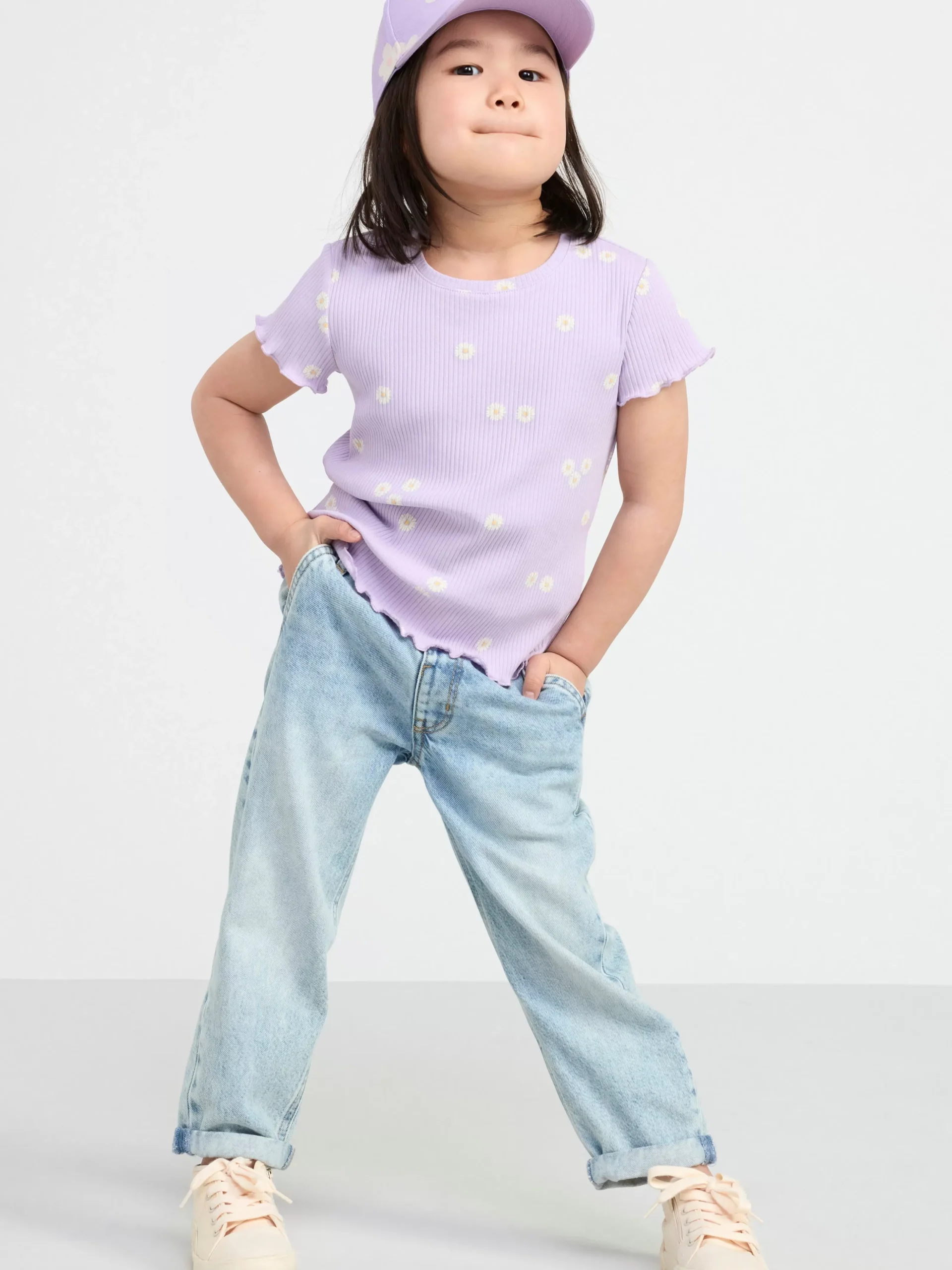 Toppar & T-Shirts>Lindex Ribbad Kortarmad Topp Med Blommor Light Lilac