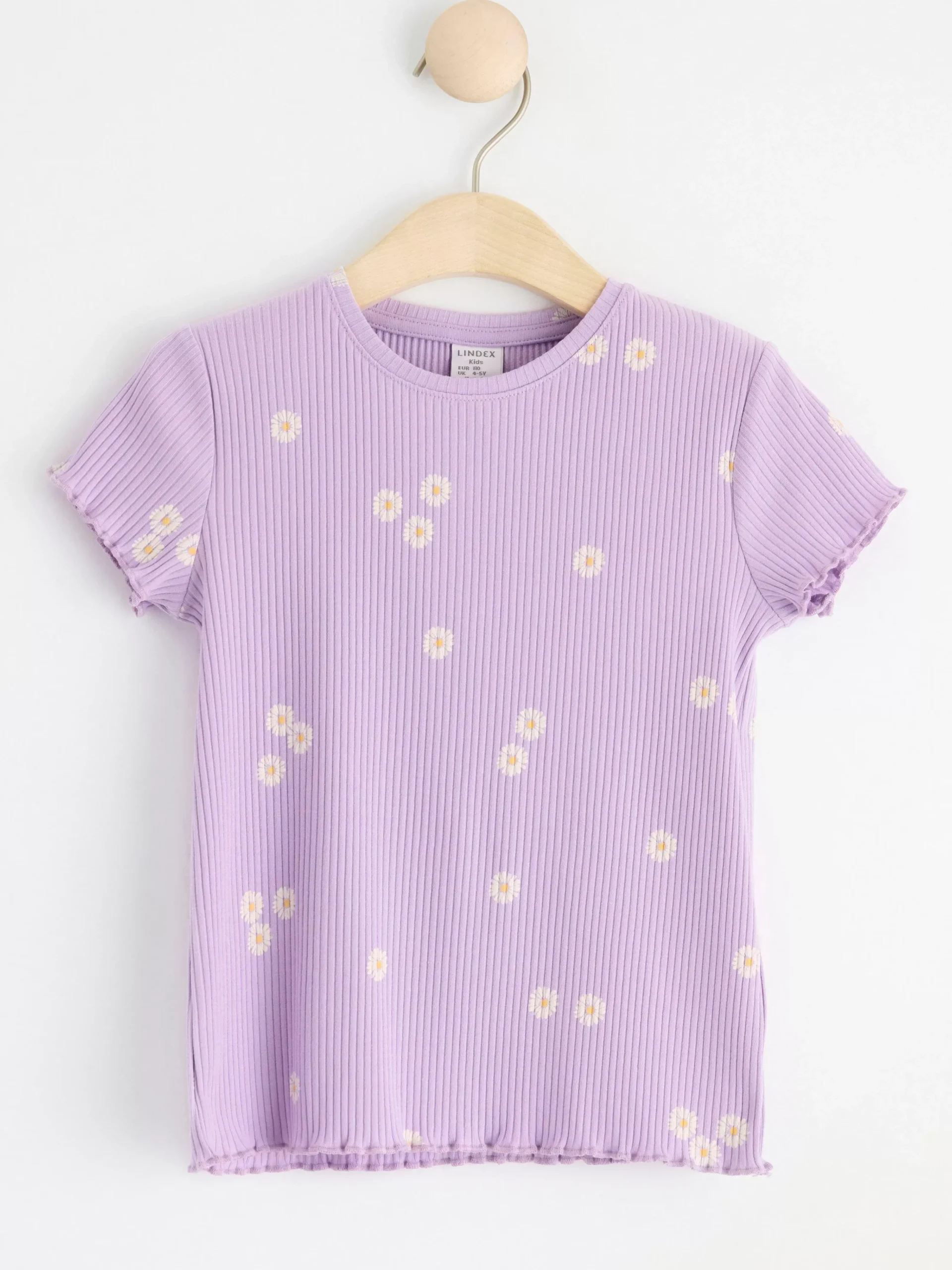 Toppar & T-Shirts>Lindex Ribbad Kortarmad Topp Med Blommor Light Lilac