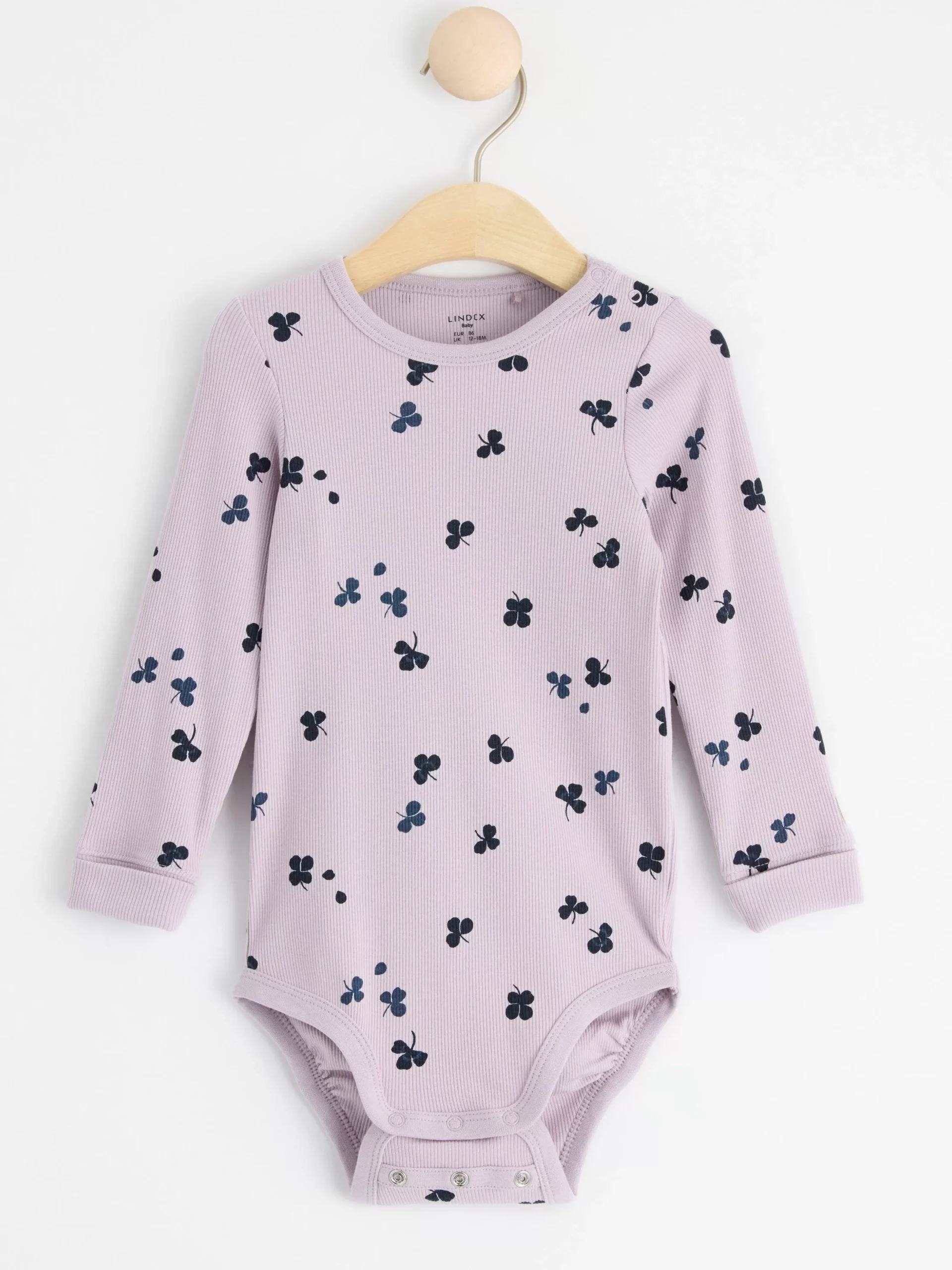 Bodies>Lindex Ribbad Langarmad Body Med Klover Light Lilac