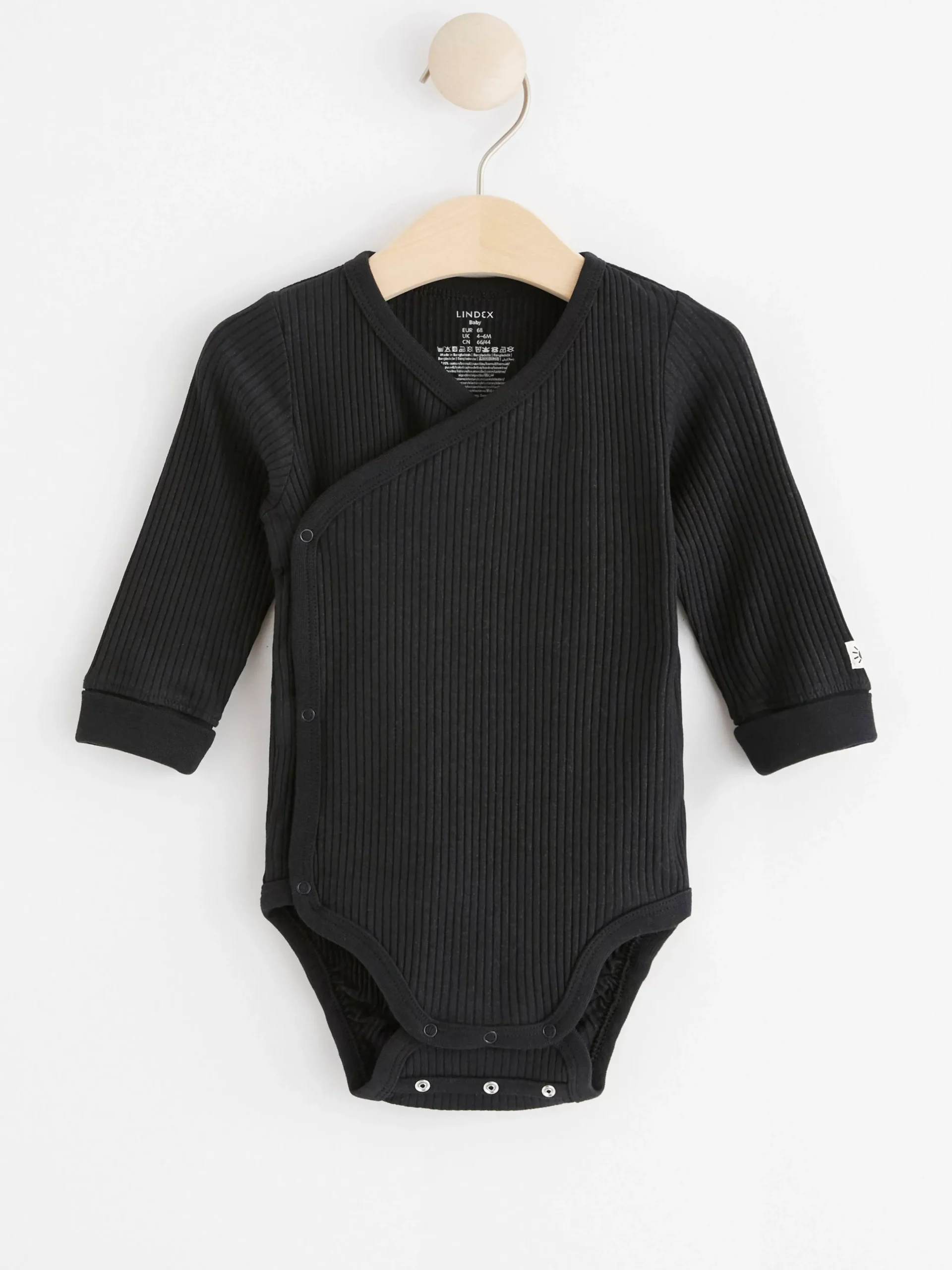 Bodies>Lindex Ribbad Langarmad Omlottbody Off Black