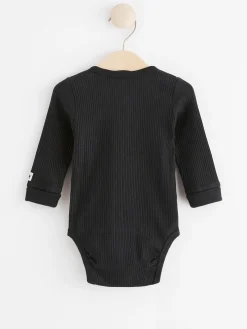 Bodies>Lindex Ribbad Langarmad Omlottbody Off Black