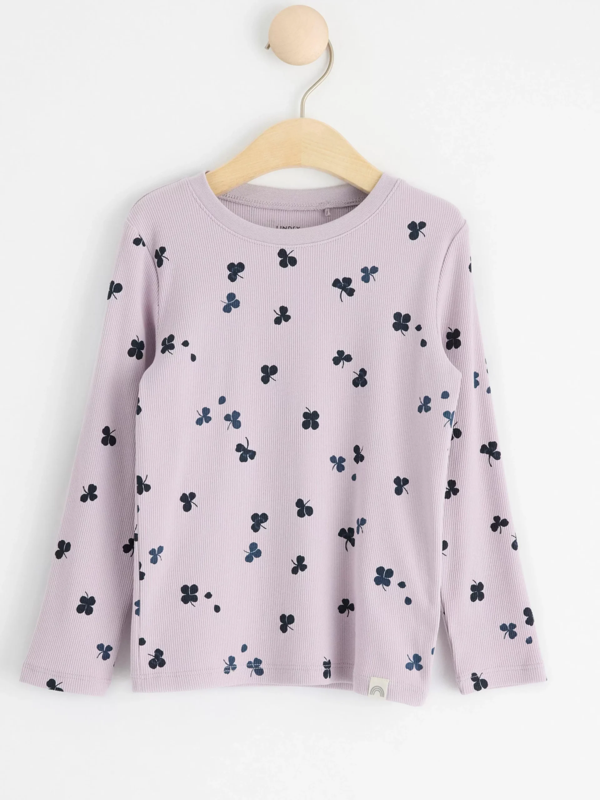 Toppar & T-Shirts>Lindex Ribbad Langarmad Topp Med Klover Light Lilac
