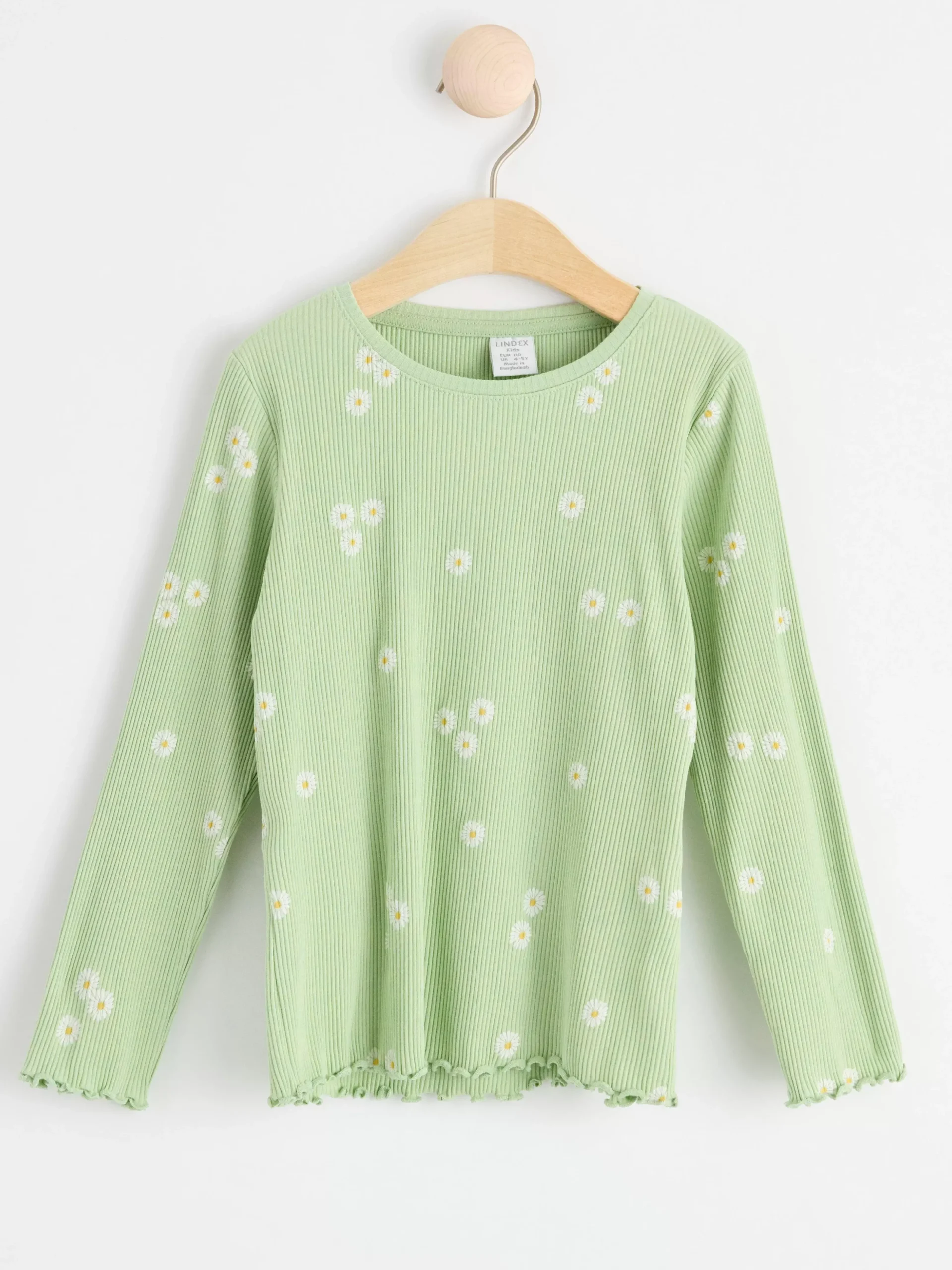 Toppar & T-Shirts>Lindex Ribbad Langarmad Topp Med Blommor Light Dusty Green