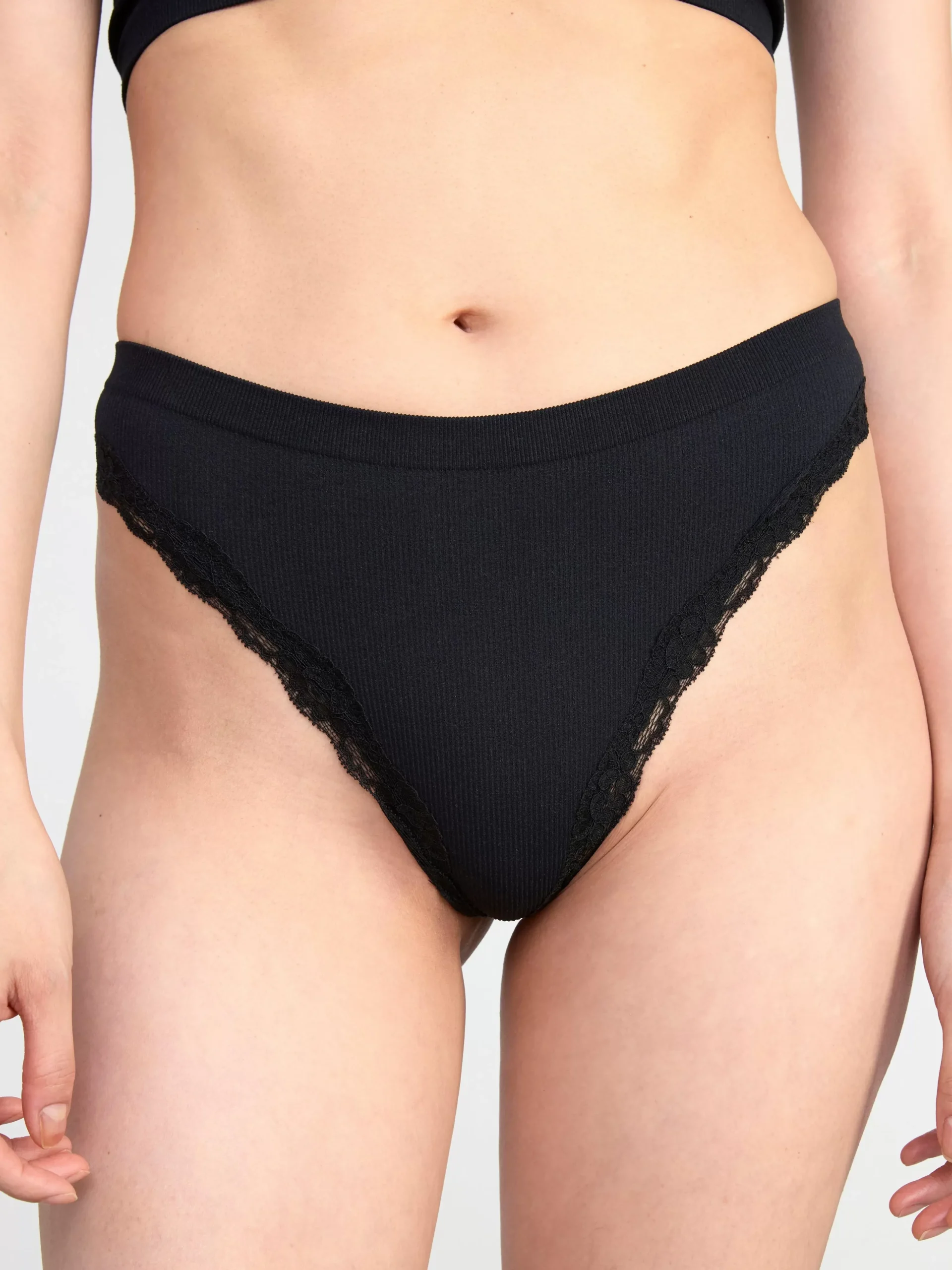 Trosor>Lindex Ribbad Seamless Stringtrosa Regular Waist Black