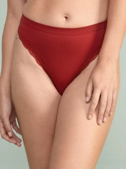 Trosor>Lindex Ribbad Seamless Stringtrosa Regular Waist Dark Dusty Red