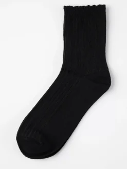 Strumpor>Lindex Ribbad Strumpa Med Volangkant Black