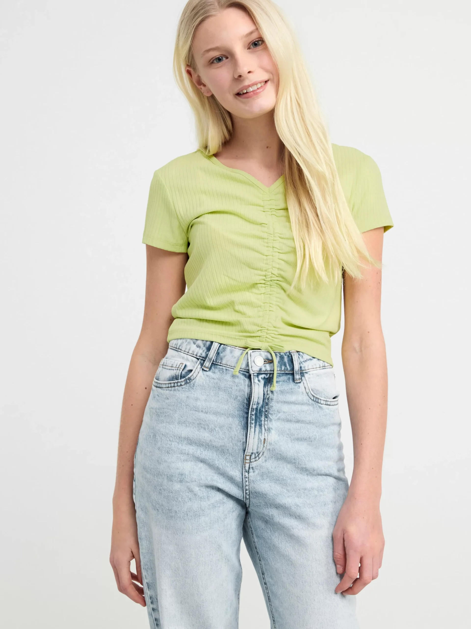 Toppar & T-Shirts>Lindex Ribbad Topp Med Rynkdetaljer Framtill Light Green
