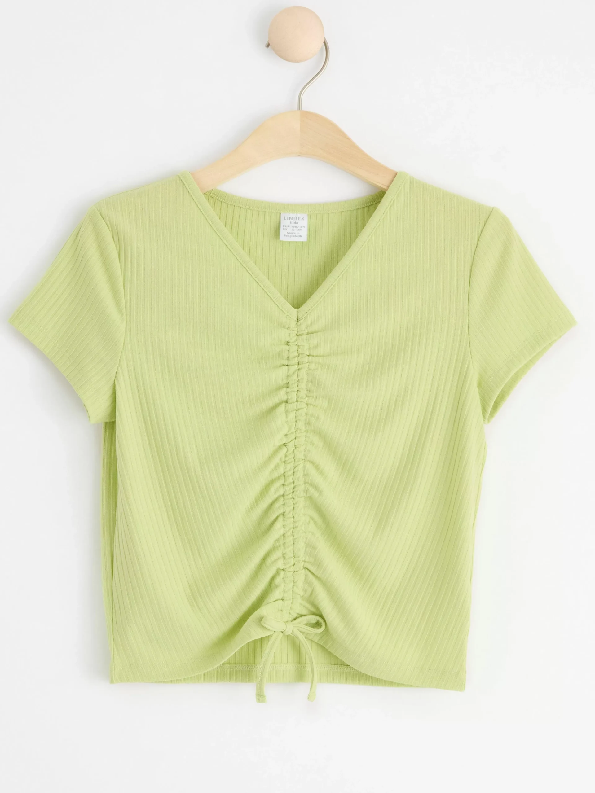 Toppar & T-Shirts>Lindex Ribbad Topp Med Rynkdetaljer Framtill Light Green