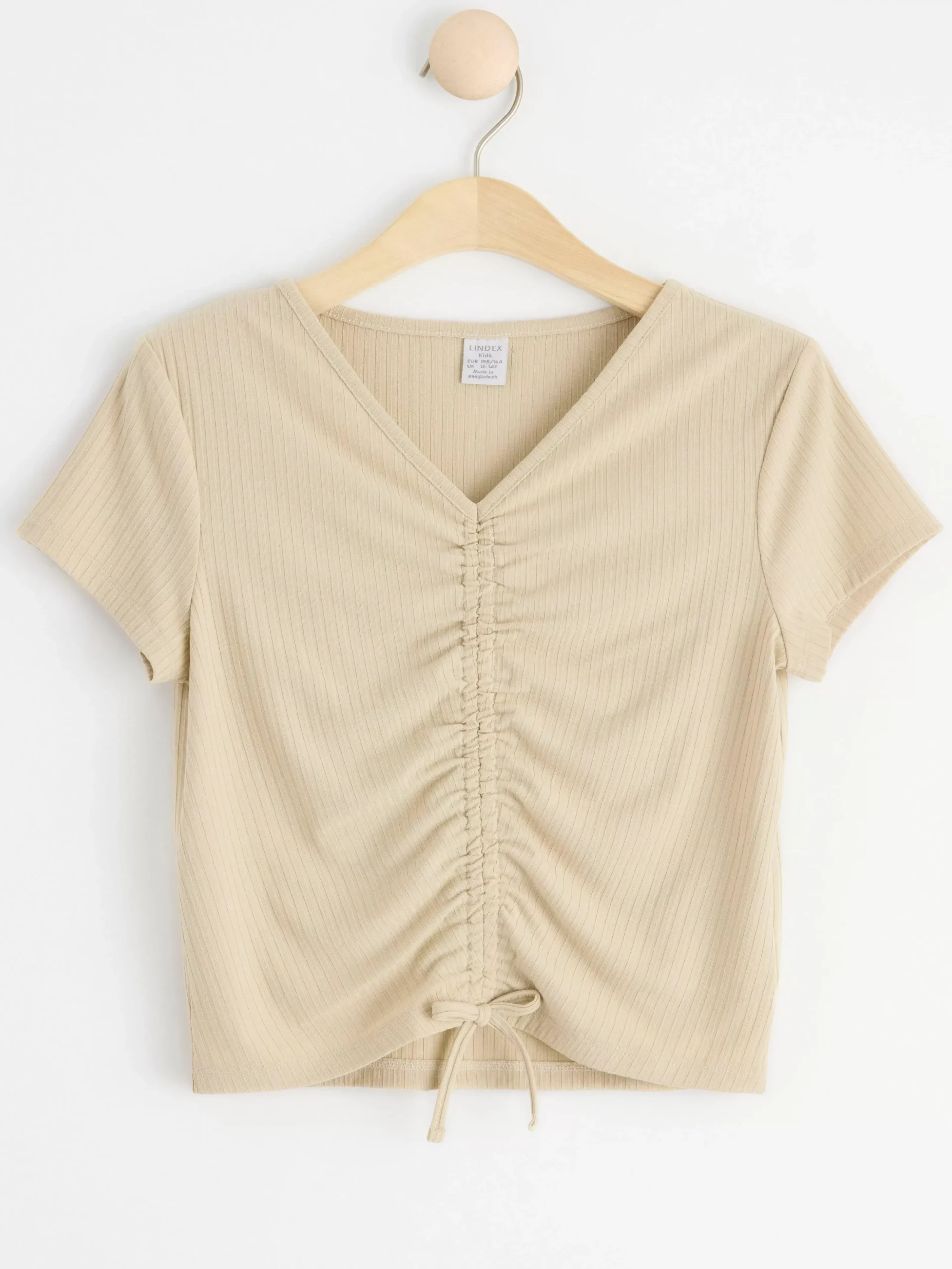 Toppar & T-Shirts>Lindex Ribbad Topp Med Rynkdetaljer Framtill Light Beige