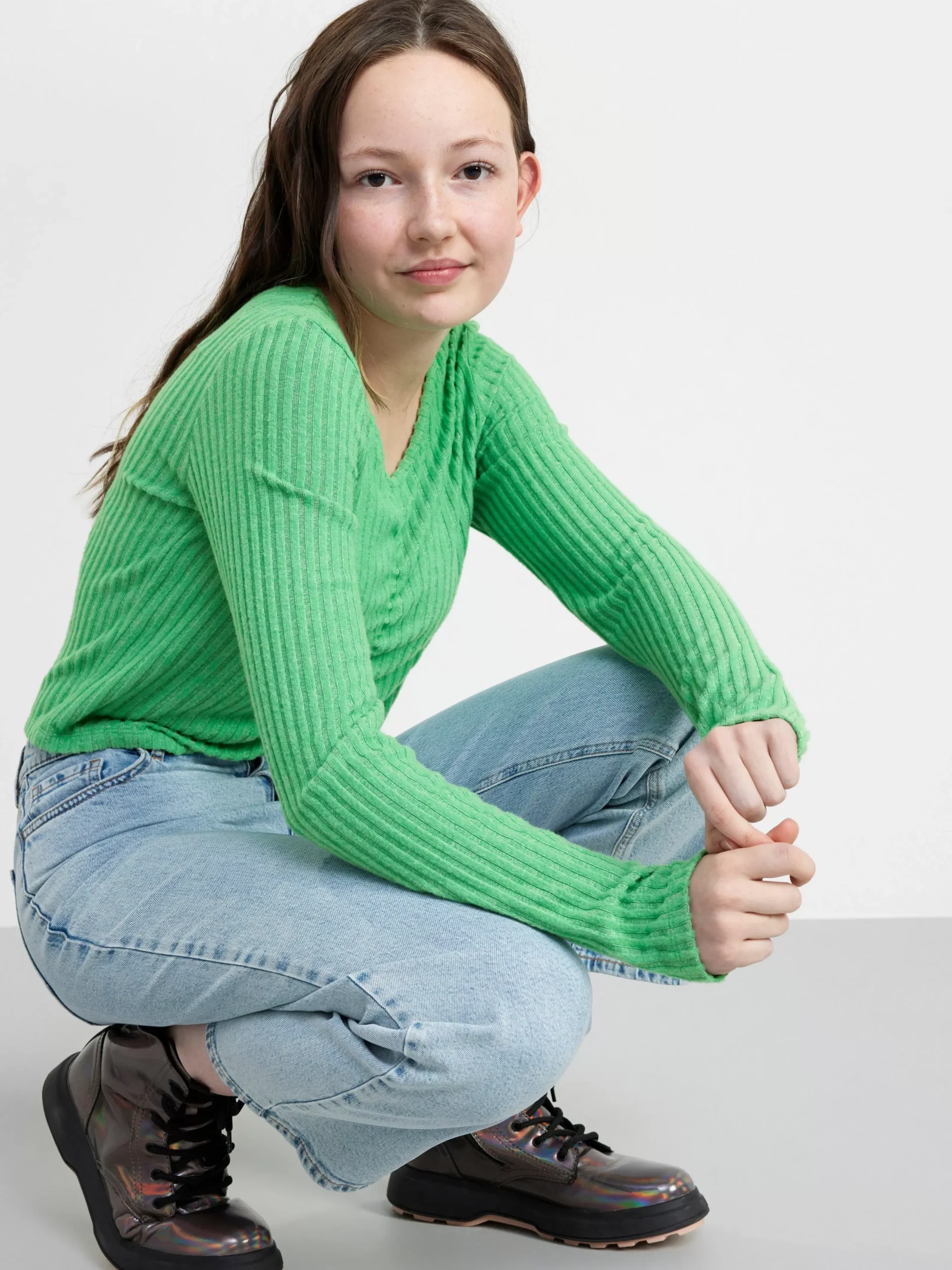 Toppar & T-Shirts>Lindex Ribbad Topp Med Rynkdetalj Green
