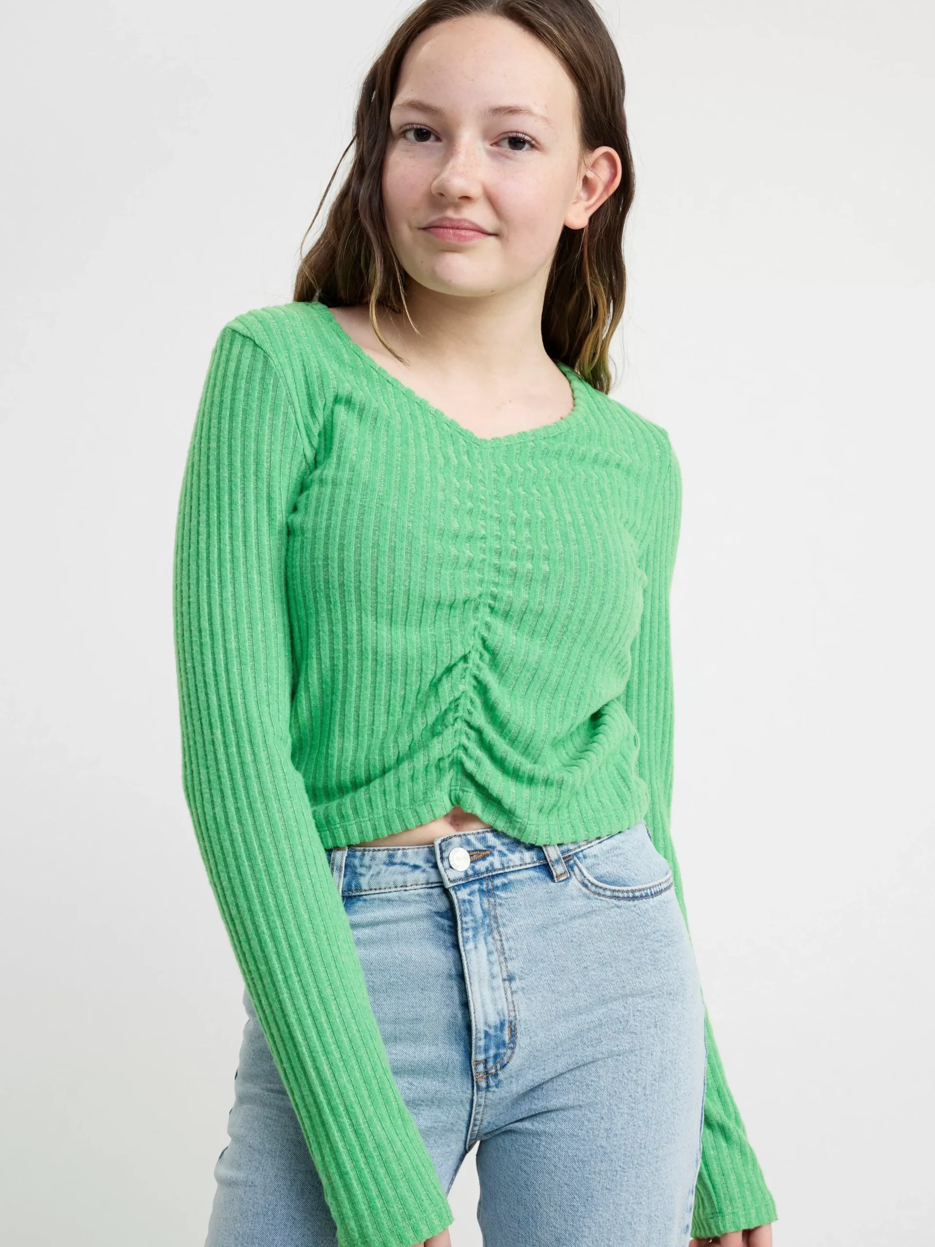 Toppar & T-Shirts>Lindex Ribbad Topp Med Rynkdetalj Green