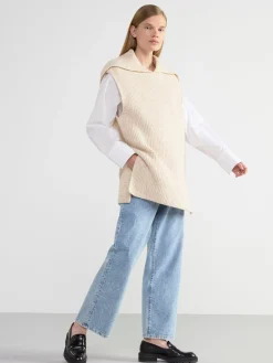 Stickat>Lindex Ribbad Vast Med Krage Dusty Beige