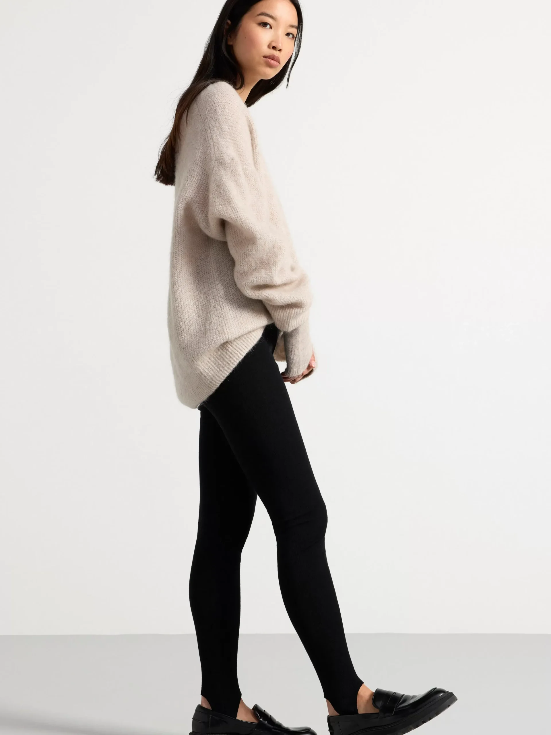 Leggings>Lindex Ribbade Leggings I Merinoull Med Fothalla Black