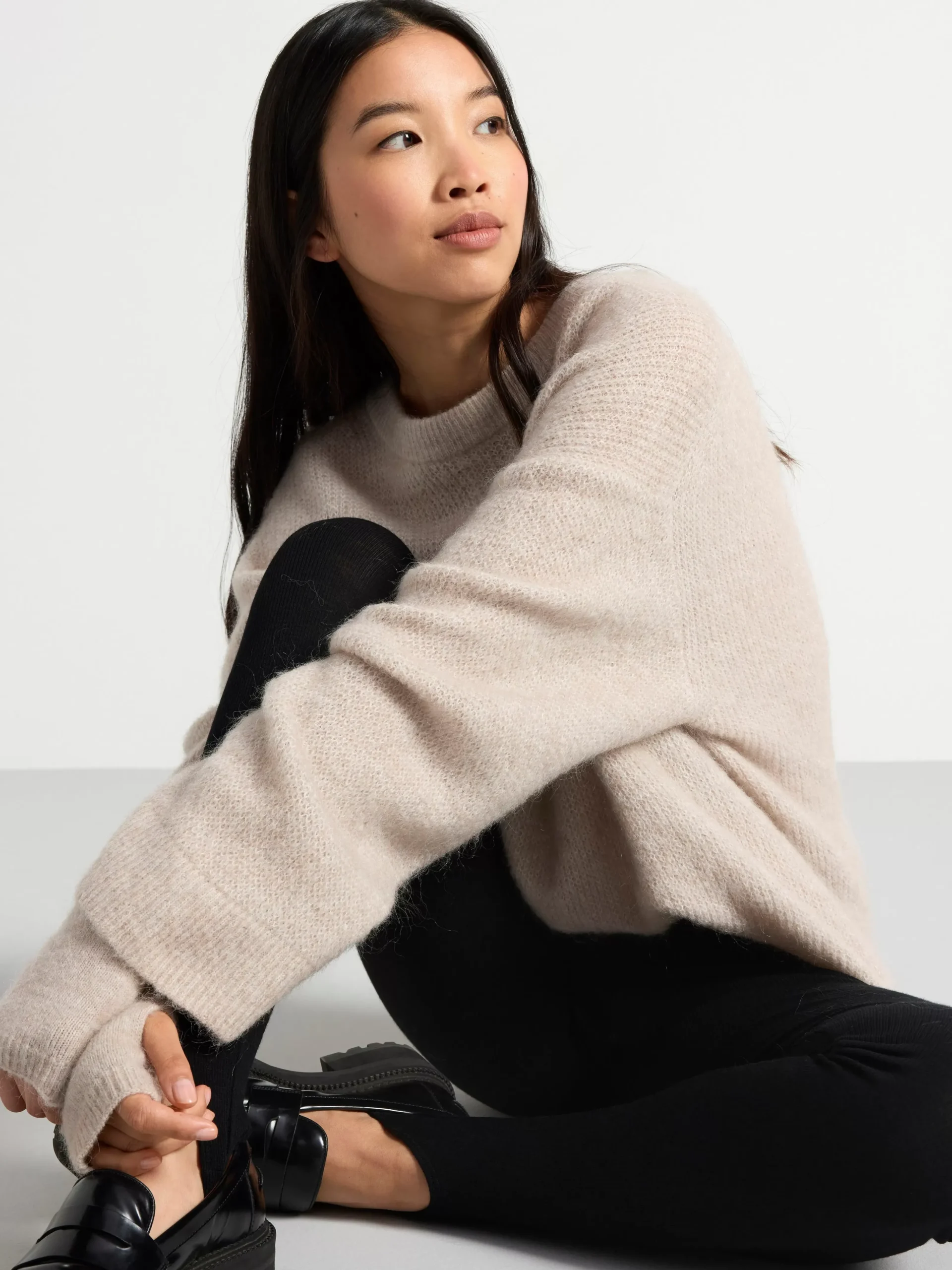 Leggings>Lindex Ribbade Leggings I Merinoull Med Fothalla Black