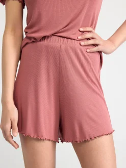 Nattplagg>Lindex Ribbade Pyjamasshorts Dark Dusty Pink