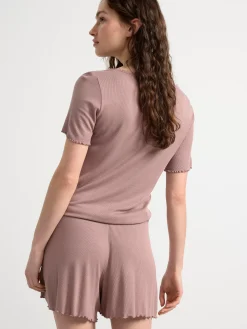 Nattplagg>Lindex Ribbade Pyjamasshorts Dark Dusty Pink