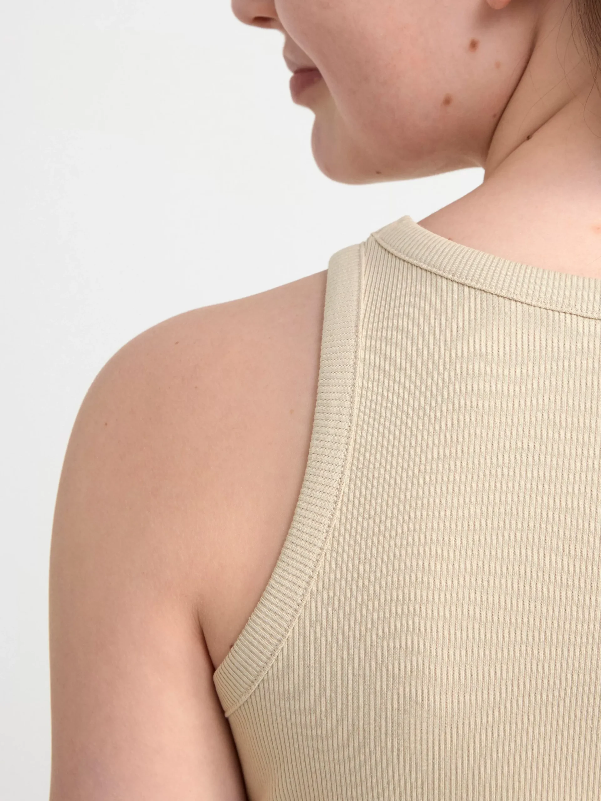 Toppar & T-Shirts>Lindex Ribbat Linne Light Beige