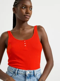 Toppar & T-Shirts>Lindex Ribbat Linne Med Knappsla Red