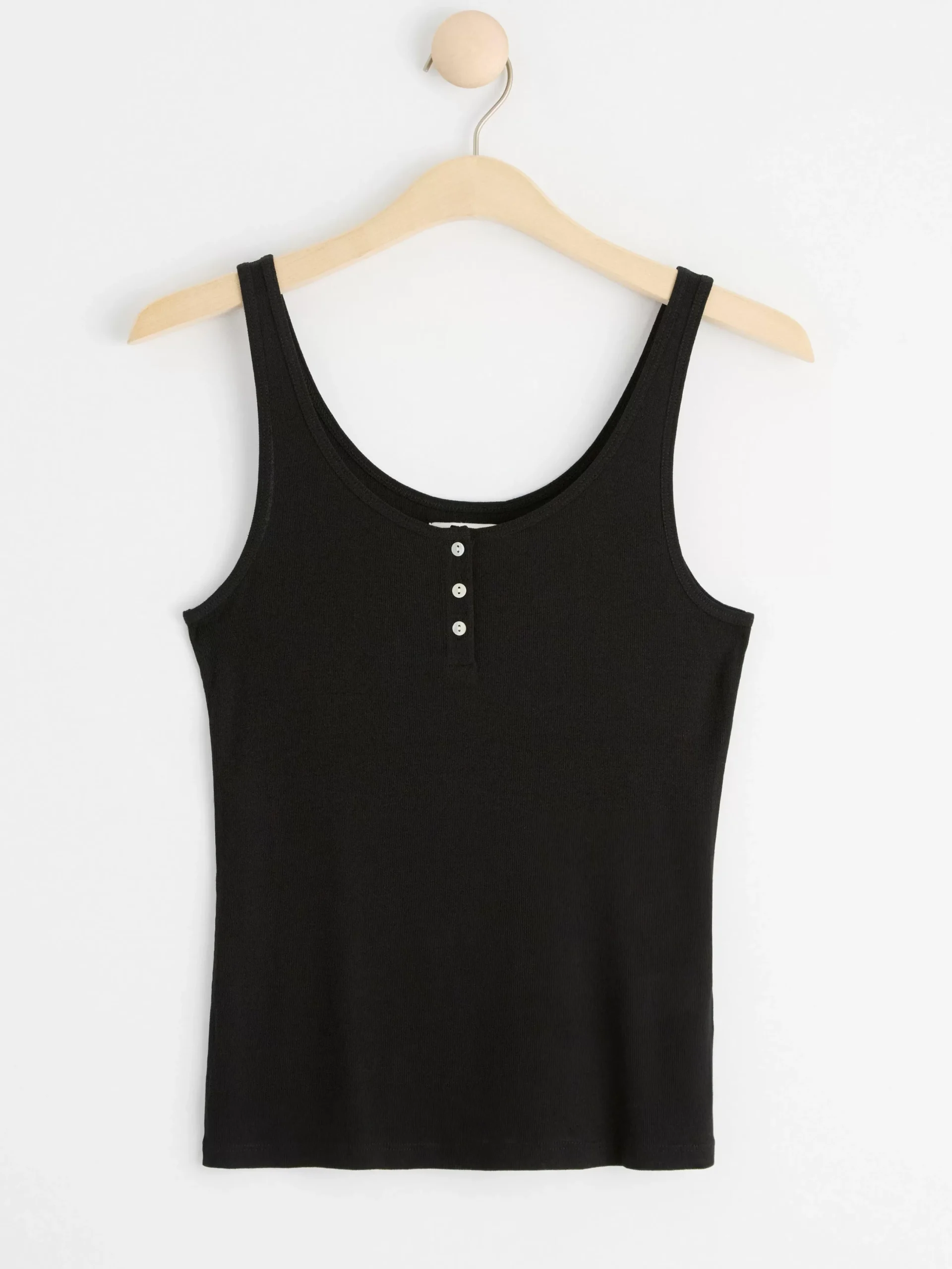 Toppar & T-Shirts>Lindex Ribbat Linne Med Knappsla Black