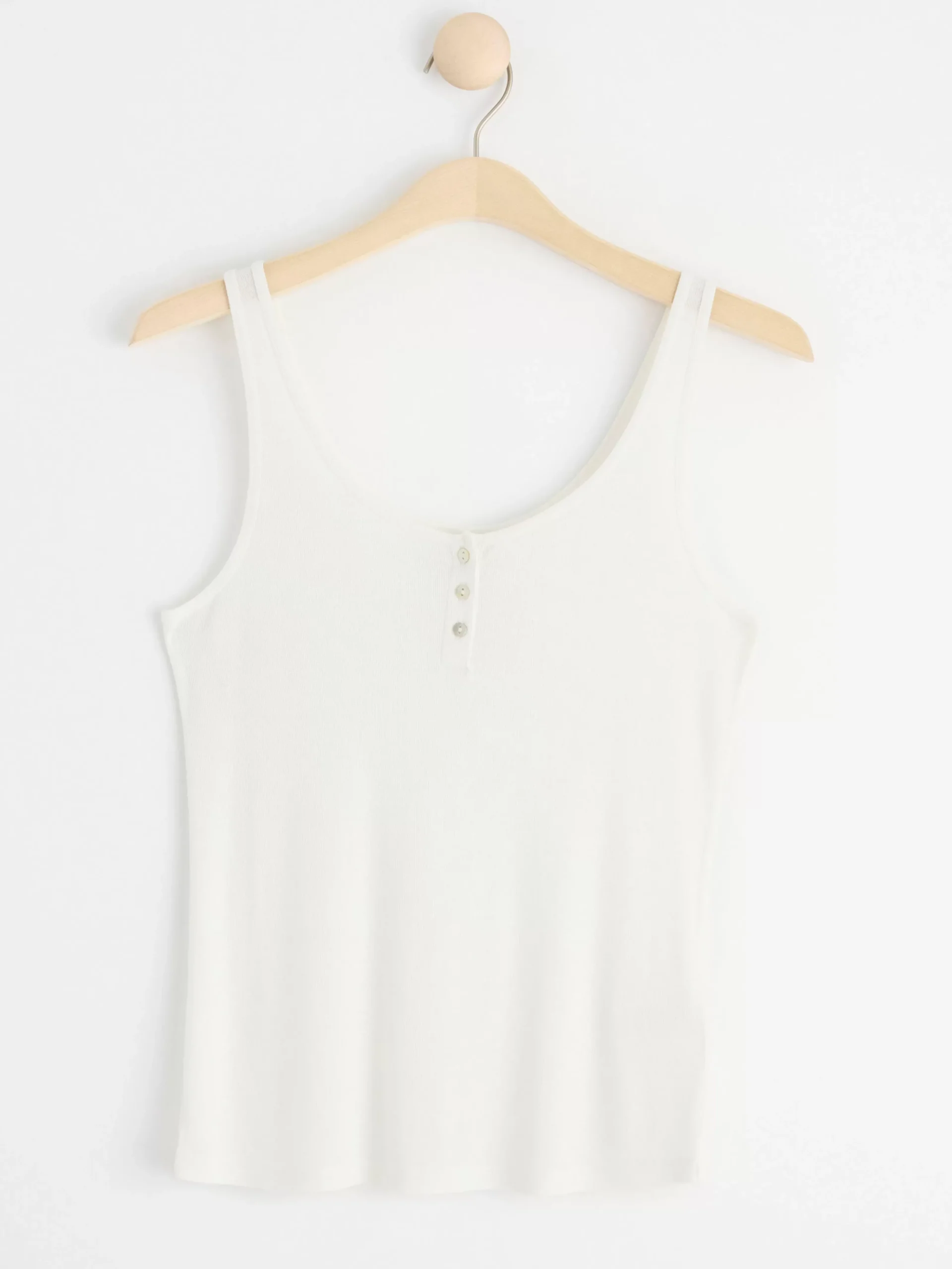 Toppar & T-Shirts>Lindex Ribbat Linne Med Knappsla Off White