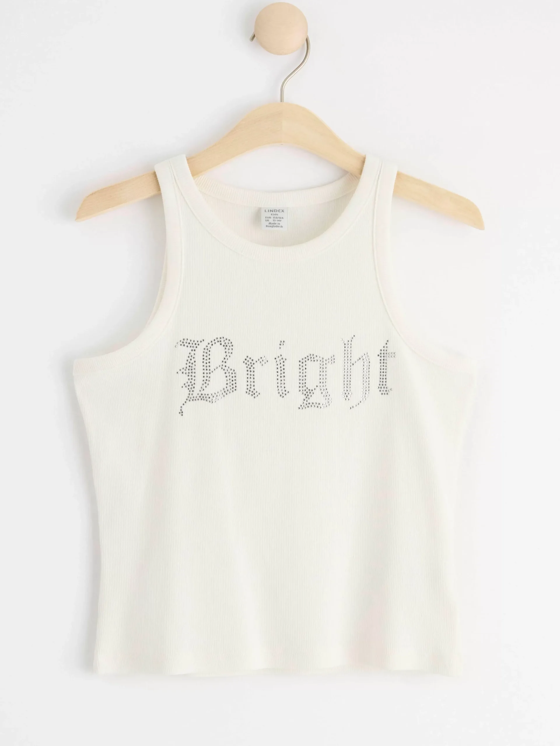 Toppar & T-Shirts>Lindex Ribbat Linne Med Strass Off White