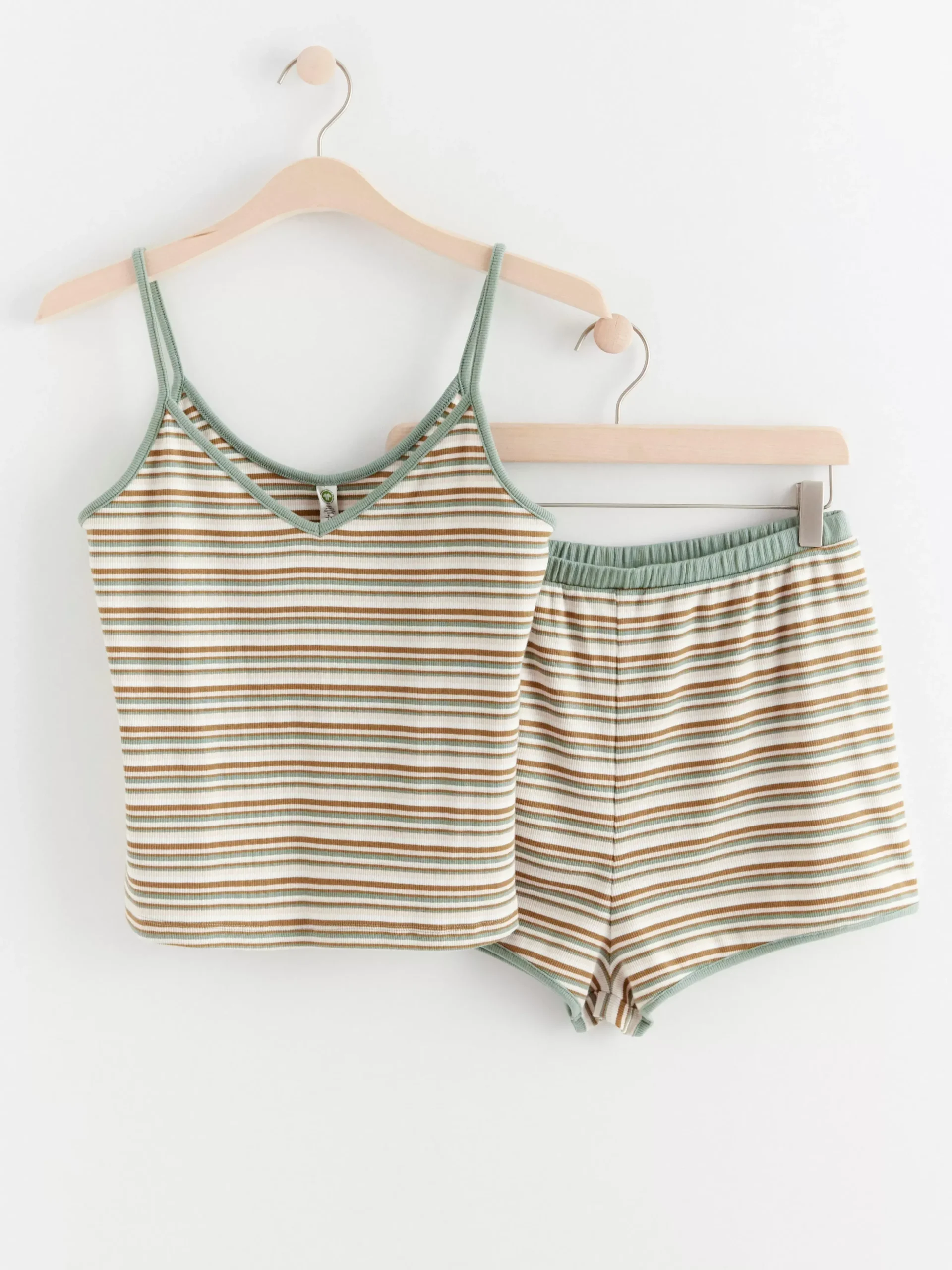 Nattplagg>Lindex Ribbat Pyjamasset Med Linne Och Shorts Light Dusty Green