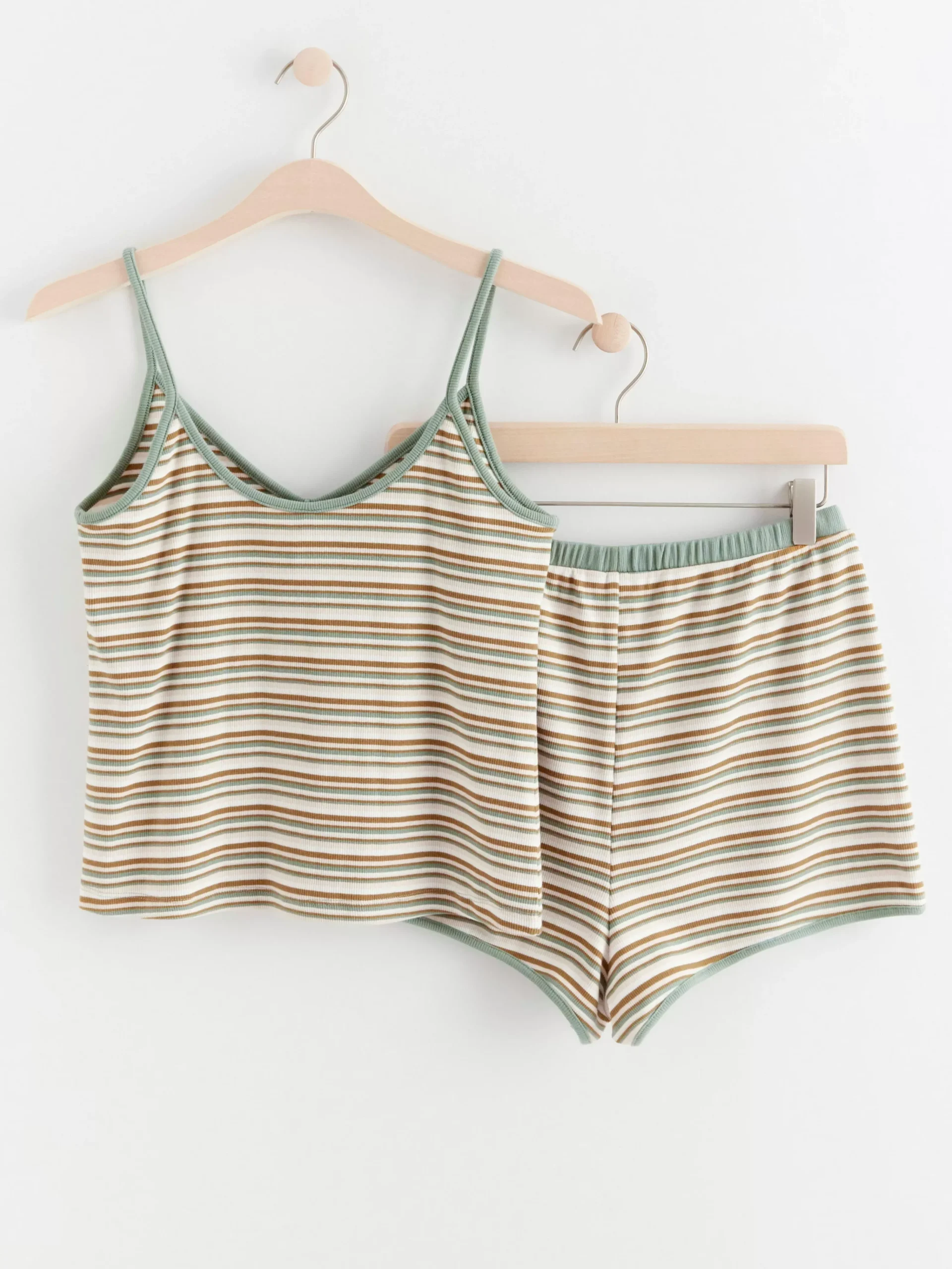 Nattplagg>Lindex Ribbat Pyjamasset Med Linne Och Shorts Light Dusty Green