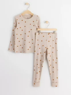 Set>Lindex Ribbat Set Med Langarmad Topp Och Leggings Light Beige