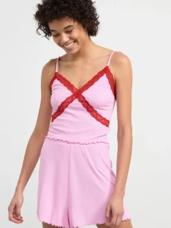 Nattplagg>Lindex Ribbat Set Med Linne Och Shorts Light Pink