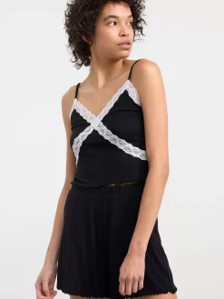 Nattplagg>Lindex Ribbat Set Med Linne Och Shorts Black