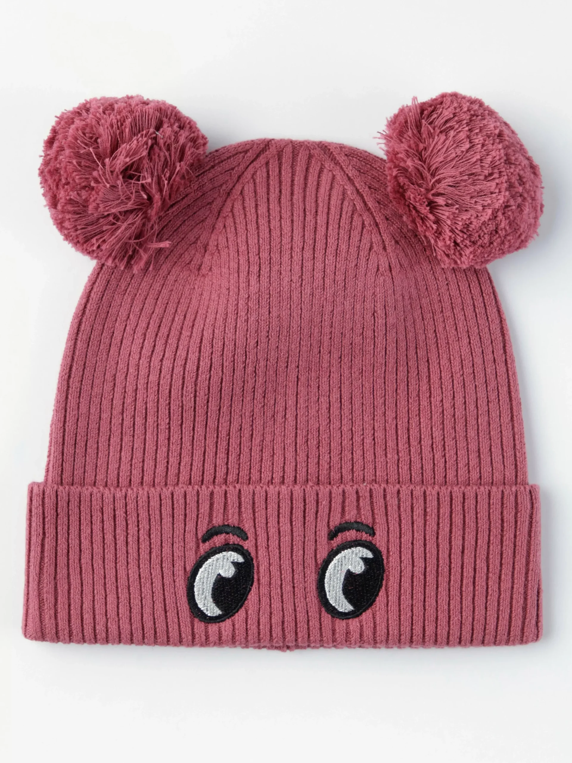Accessoarer>Lindex Ribbstickad Mossa Med Tofsar Dark Dusty Pink