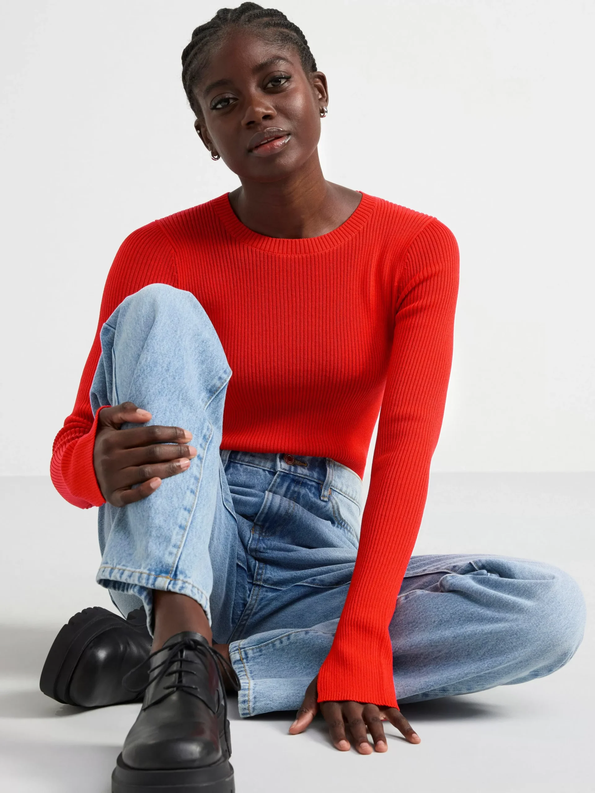 Tröjor & Cardigans>Lindex Ribbstickad Topp Med Lang Arm Red