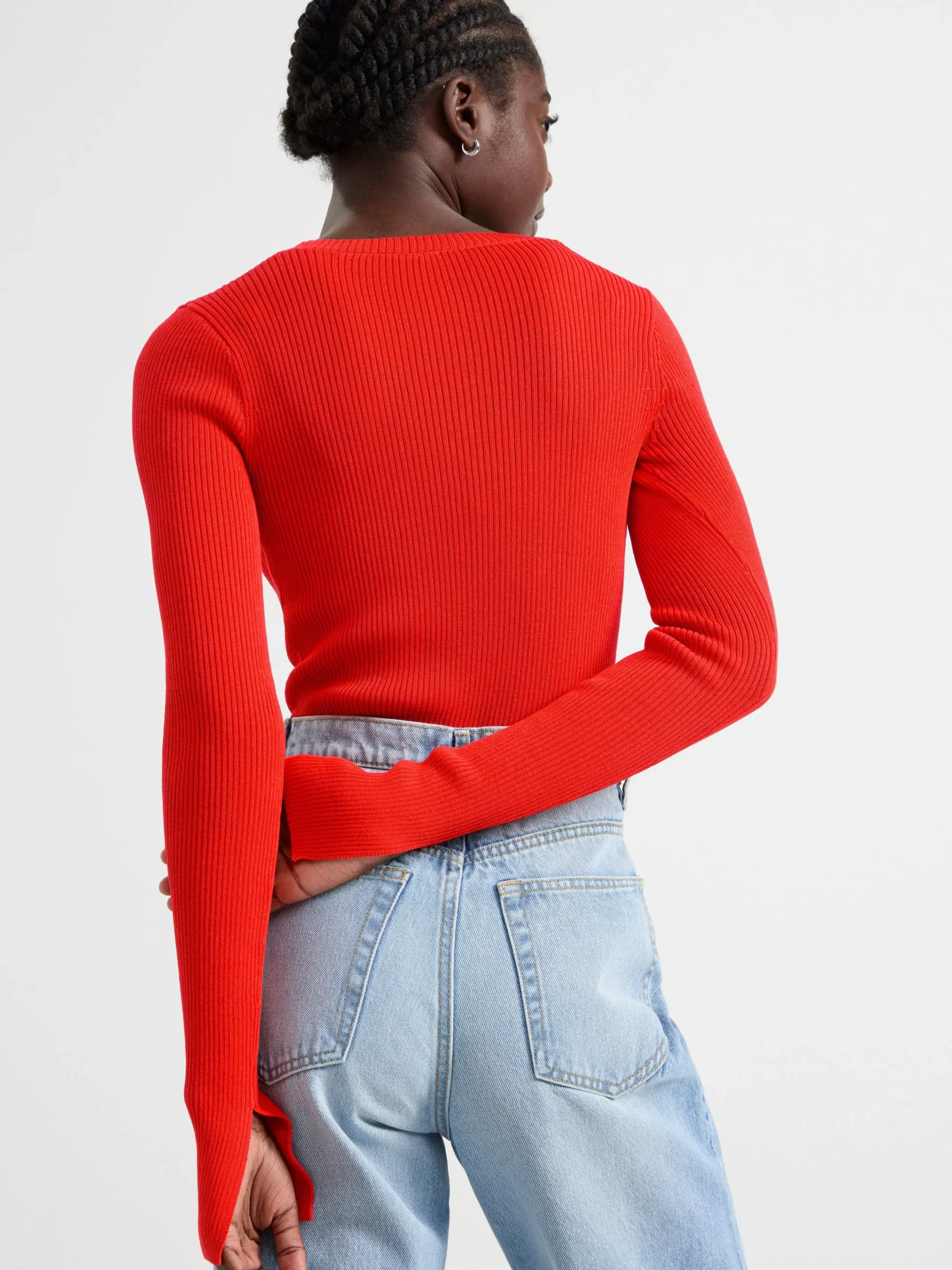 Tröjor & Cardigans>Lindex Ribbstickad Topp Med Lang Arm Red