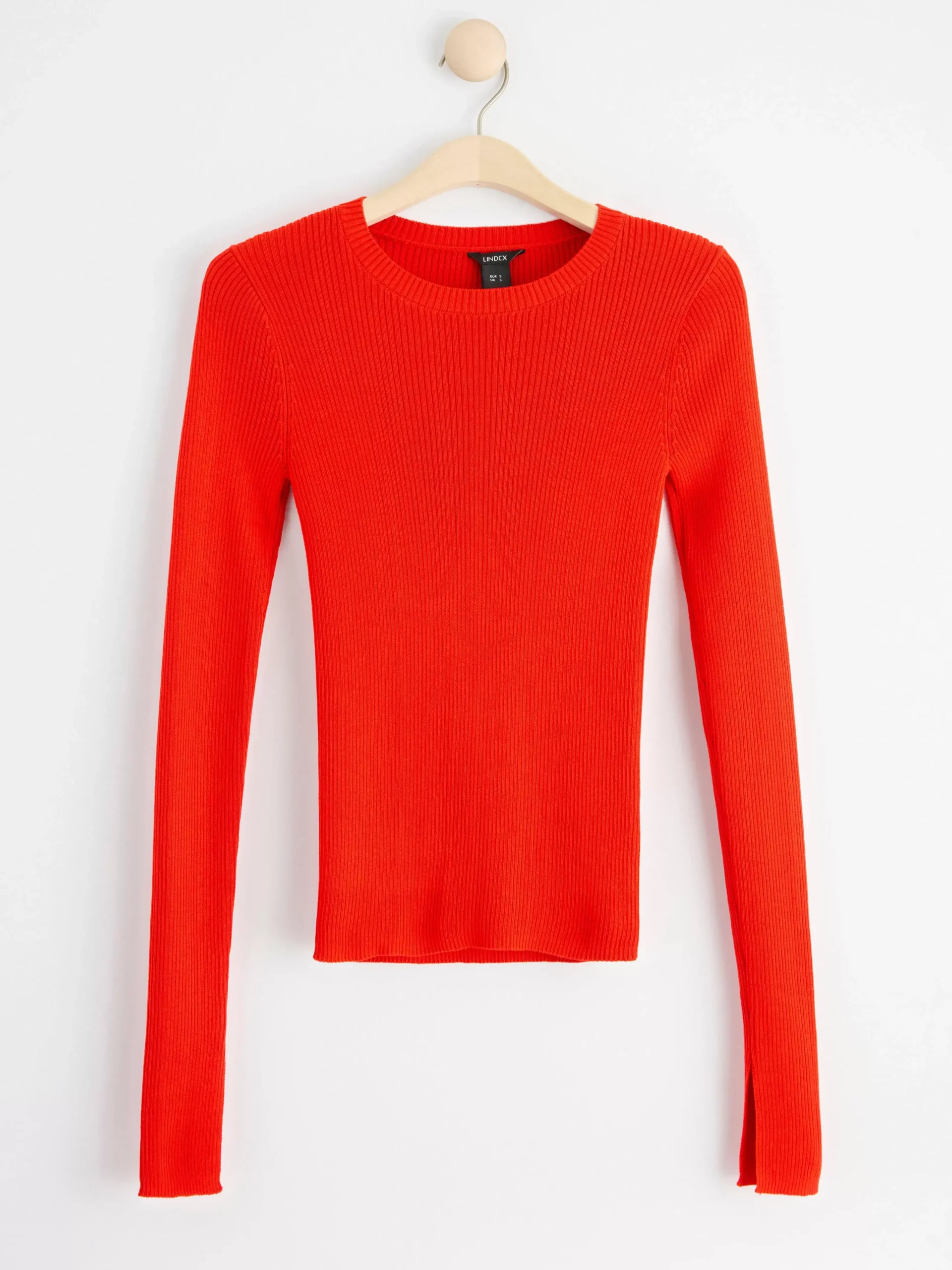 Tröjor & Cardigans>Lindex Ribbstickad Topp Med Lang Arm Red