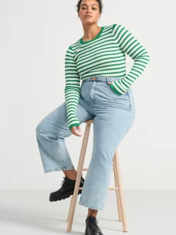 Tröjor & Cardigans>Lindex Ribbstickad Topp Med Lang Arm Green