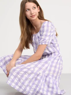 Klänningar>Lindex Rutig Bomullsklanning Med Oppen Ryggdel Light Lilac