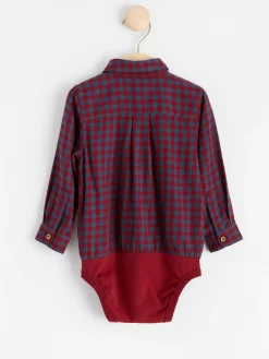 Bodies>Lindex Rutig Langarmad Body Med Skjorta Dark Dusty Red