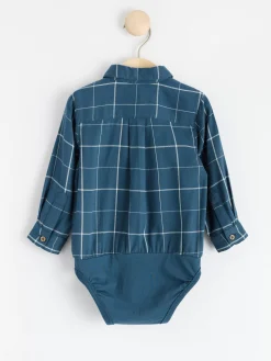 Bodies>Lindex Rutig Langarmad Body Med Skjorta Dark Blue