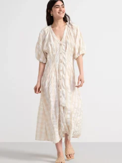Klänningar>Lindex Rutig Midiklanning I Backebolja Light Beige