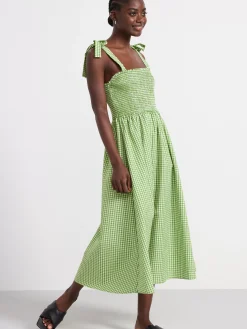 Klänningar>Lindex Rutig Midiklanning Med Smock Dark Lime